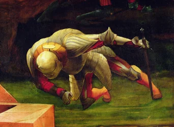 Detail of a falling soldier from the scene of the resurrection of Christ from the Isenheim Altarpiece